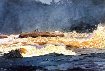 ウィンスロー・ホーマー Painting - 急流で釣りをする サグネ 写実主義海洋画家 ウィンスロー・ホーマー